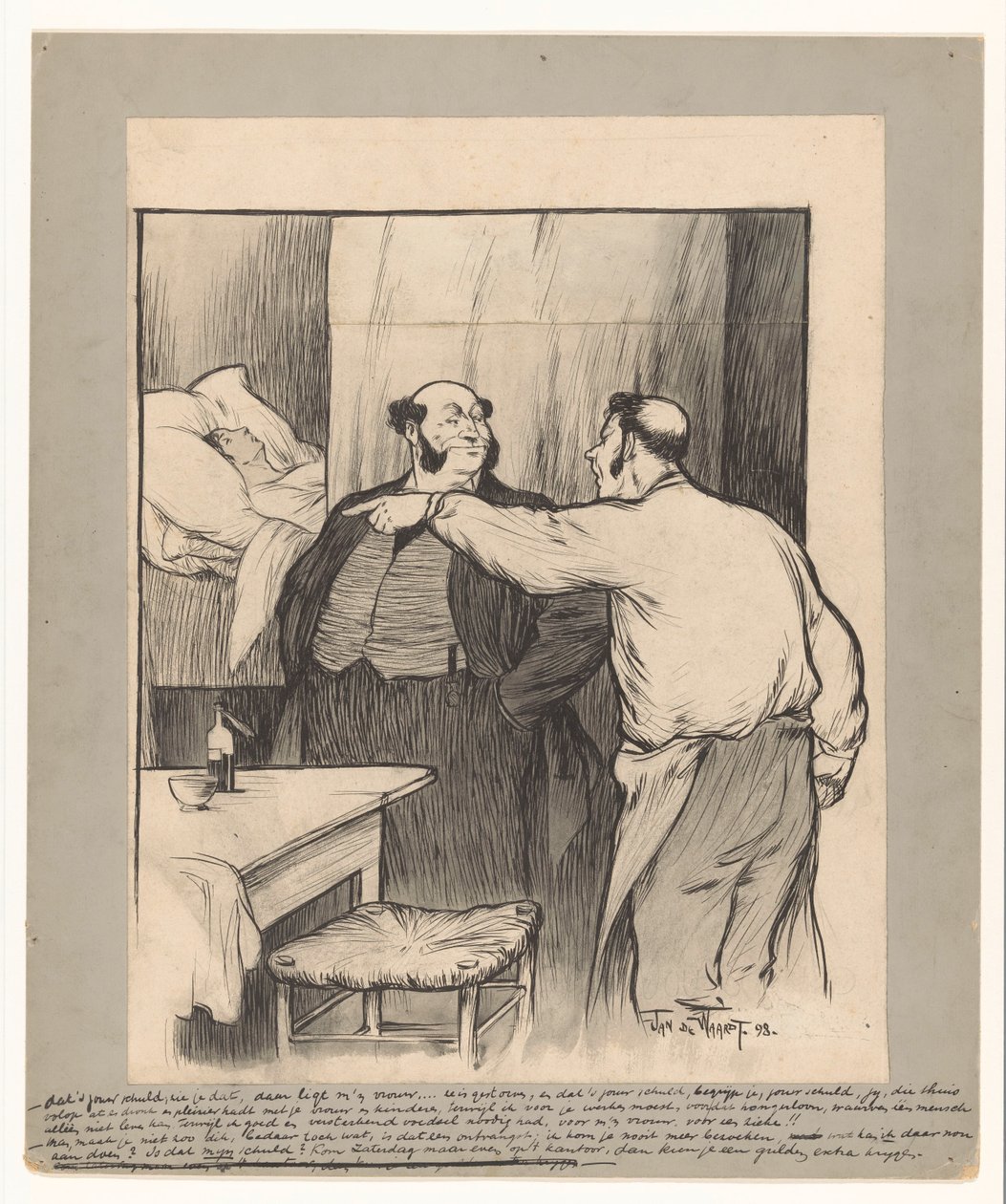 Eier av fabrikk med avdød kone til en arbeider av Jan de Waardt (signed by artist)