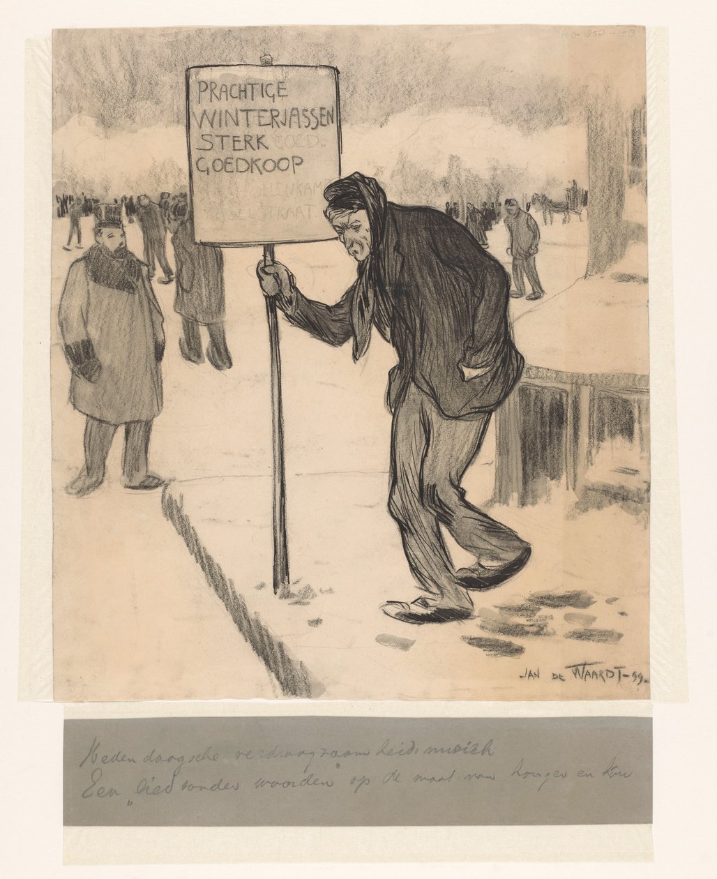 Gateselger med skilt Flotte vinterfrakker veldig billig av Jan de Waardt (signed by artist)