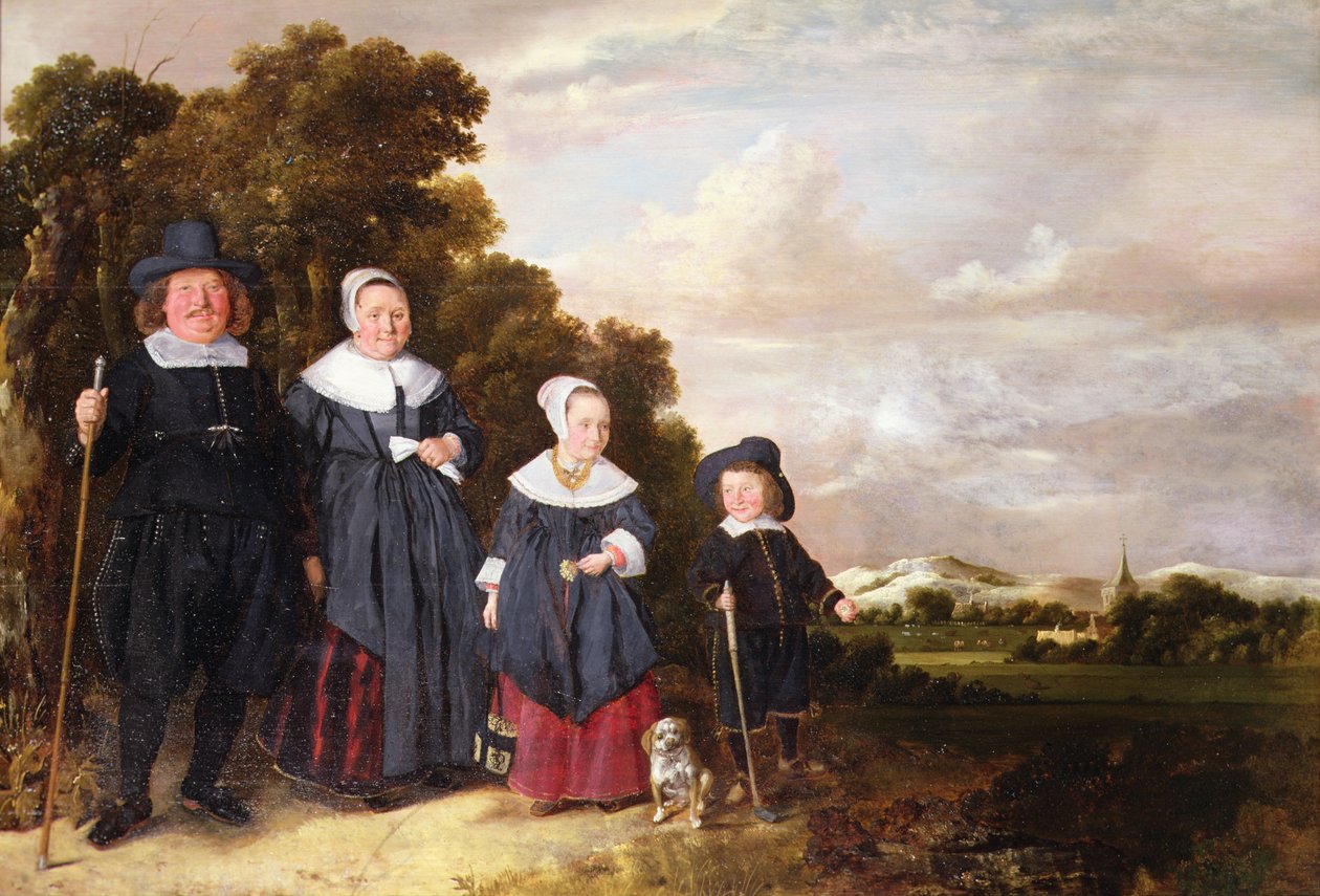 Gruppeportrett av en familie (olje på panel) av Jan or Johannes Hals