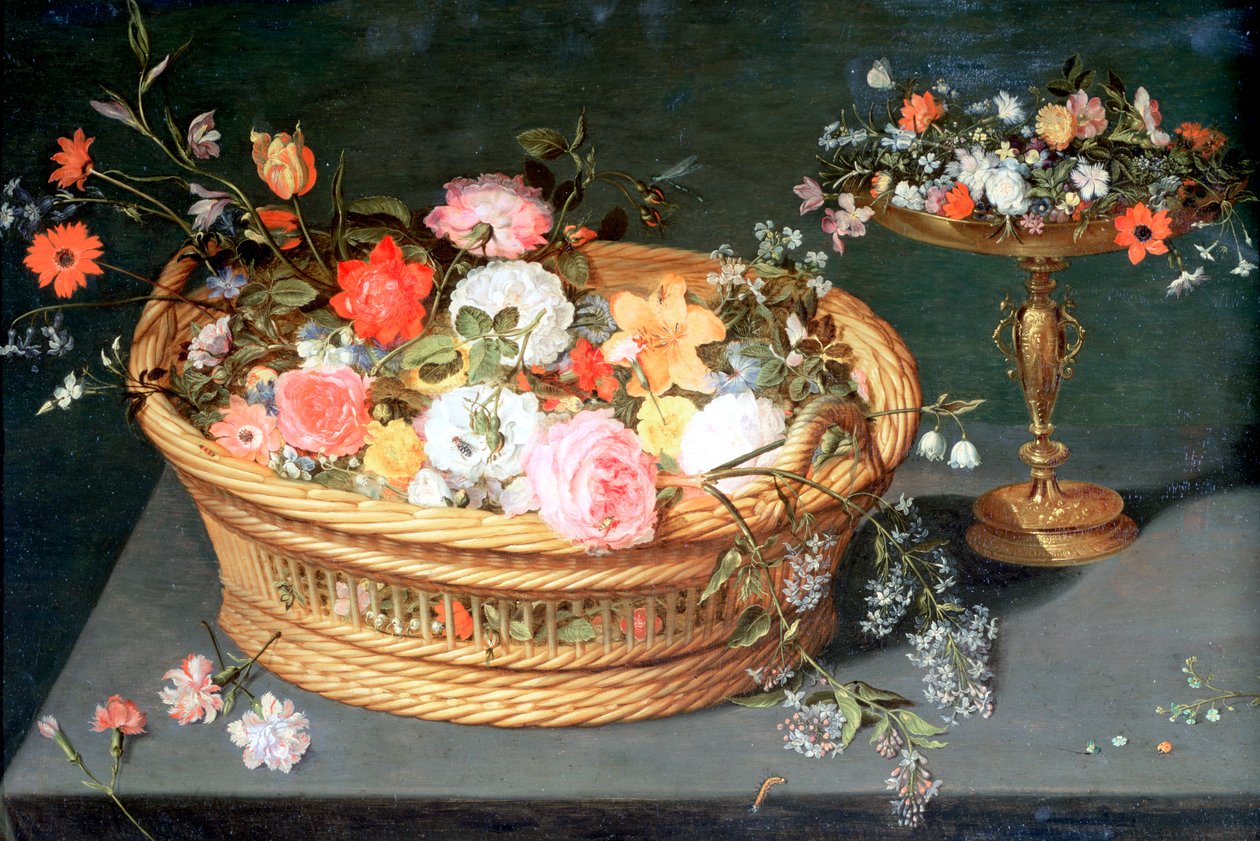 En kurv med blomster, c1590-1625 av Jan the Elder Brueghel