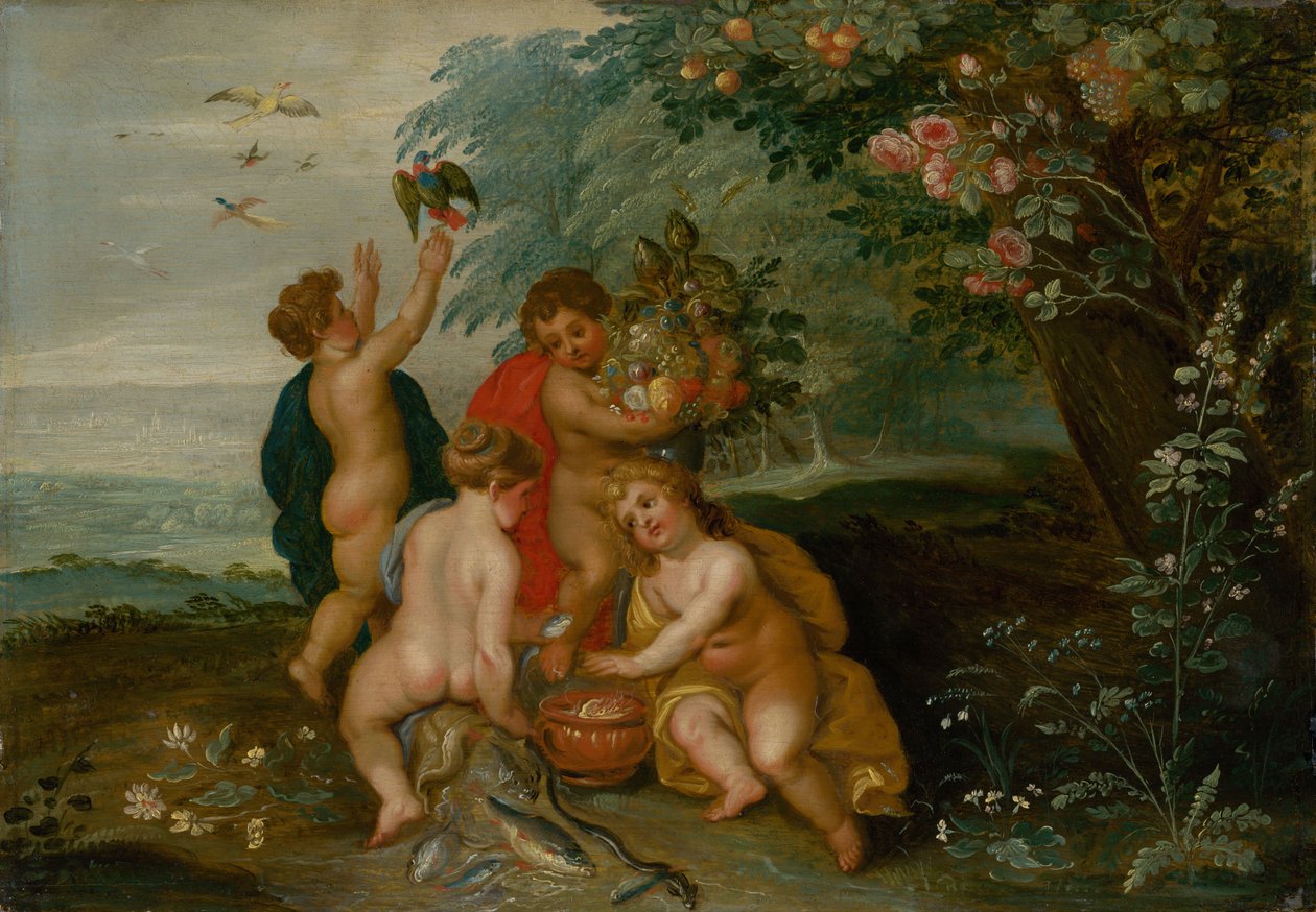 Allegori av de fire elementene: vann, luft, jord og ild, ca. 1610. av Jan the Elder Brueghel