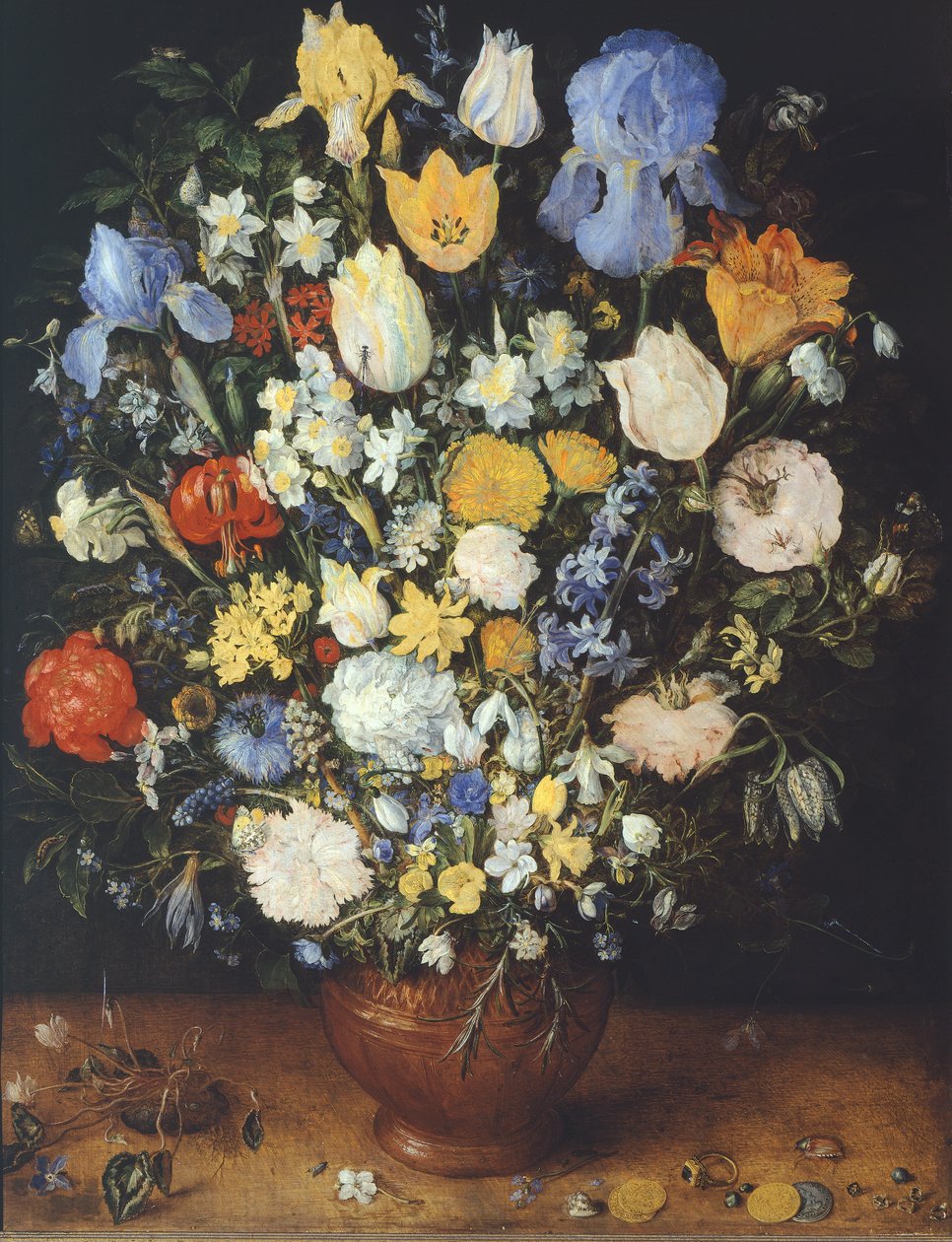 Bukett med blomster i keramikkvase av Jan the Elder Brueghel