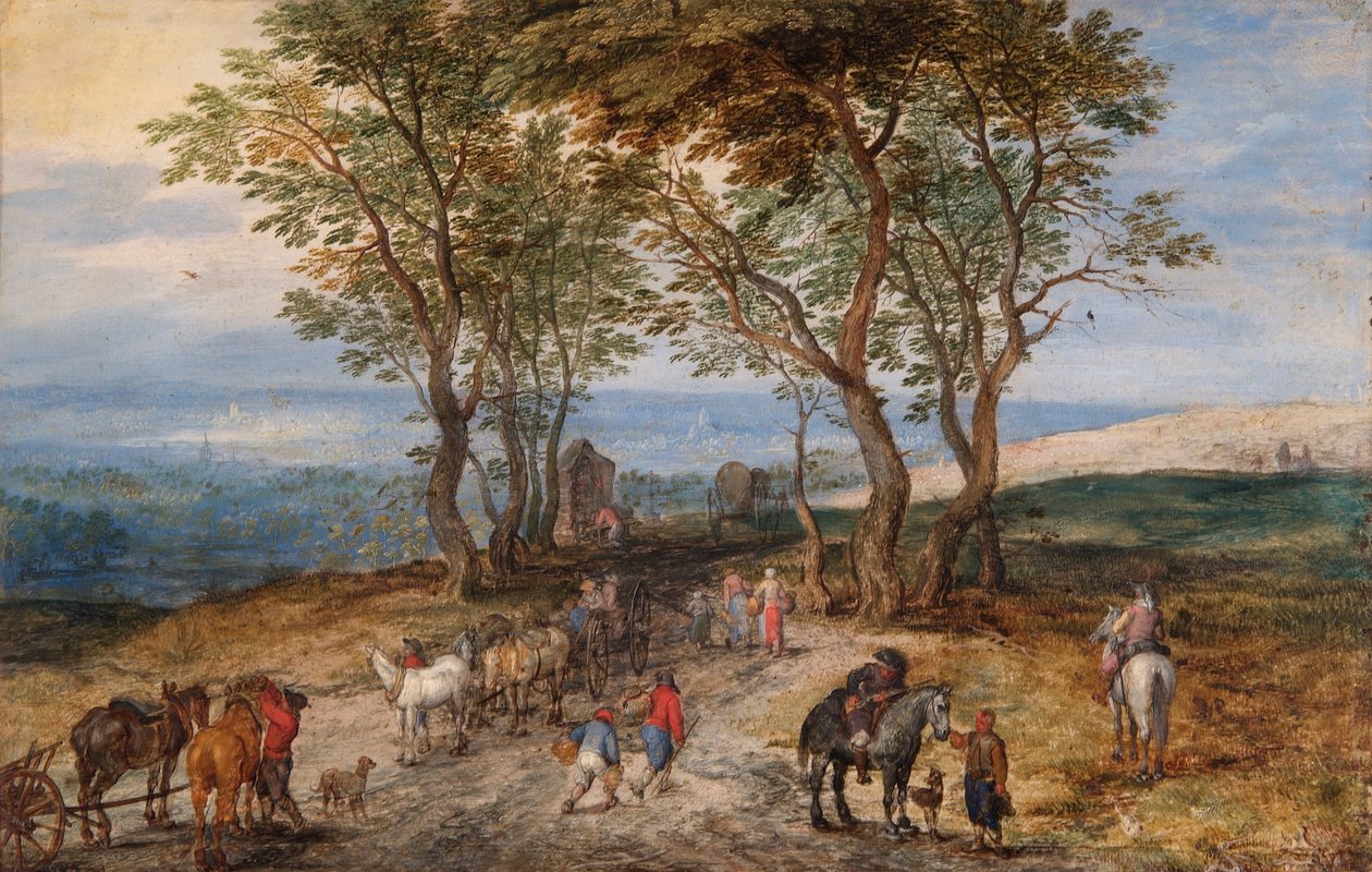 Country Road Scene with Figures: A Man Praying at a Shrine, ca. 1610 (olje på kobber) av Jan the Elder Brueghel