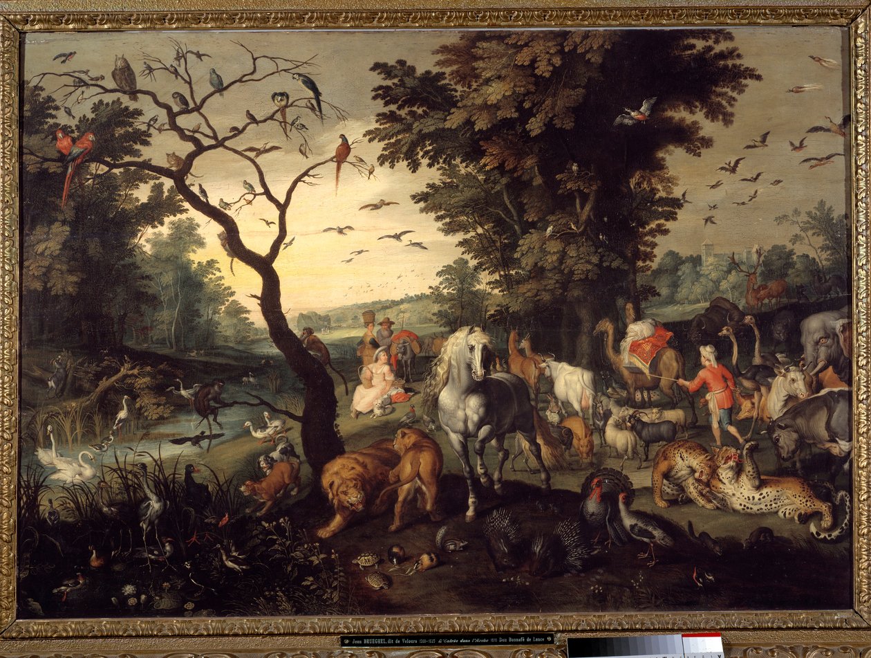 Inngang til arken Dyr går inn i Noes ark før syndfloden. Maleri av Jan Brueghel den eldre kaller Brueghel de Velours av Jan the Elder Brueghel