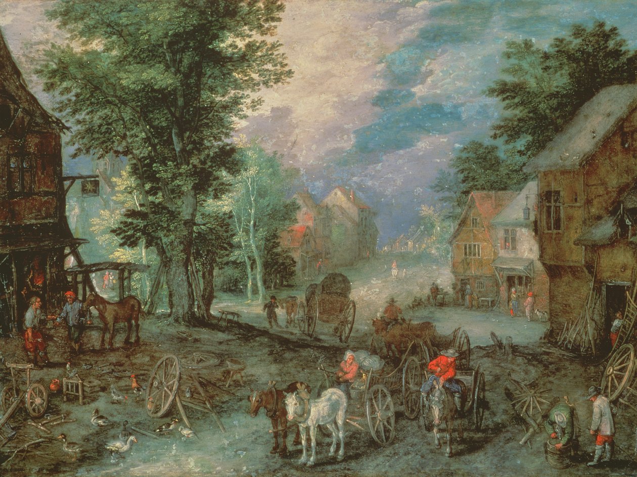Inngangen til en landsby av Jan the Elder Brueghel