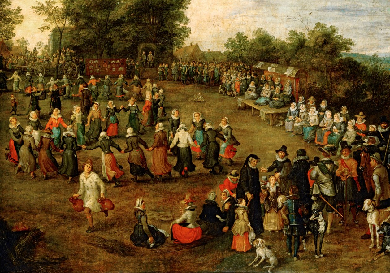 Folkedans foran erkehertugene … (maleri på lerret) av Jan the Elder Brueghel