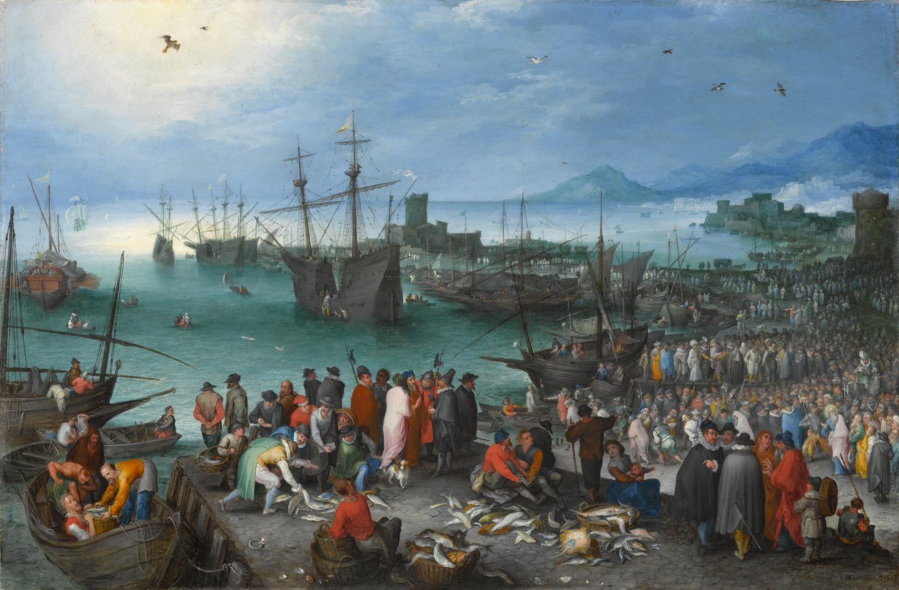 Havnescene med St. Pauls avgang fra Caesarea, 1596 (olje på kobber) av Jan the Elder Brueghel