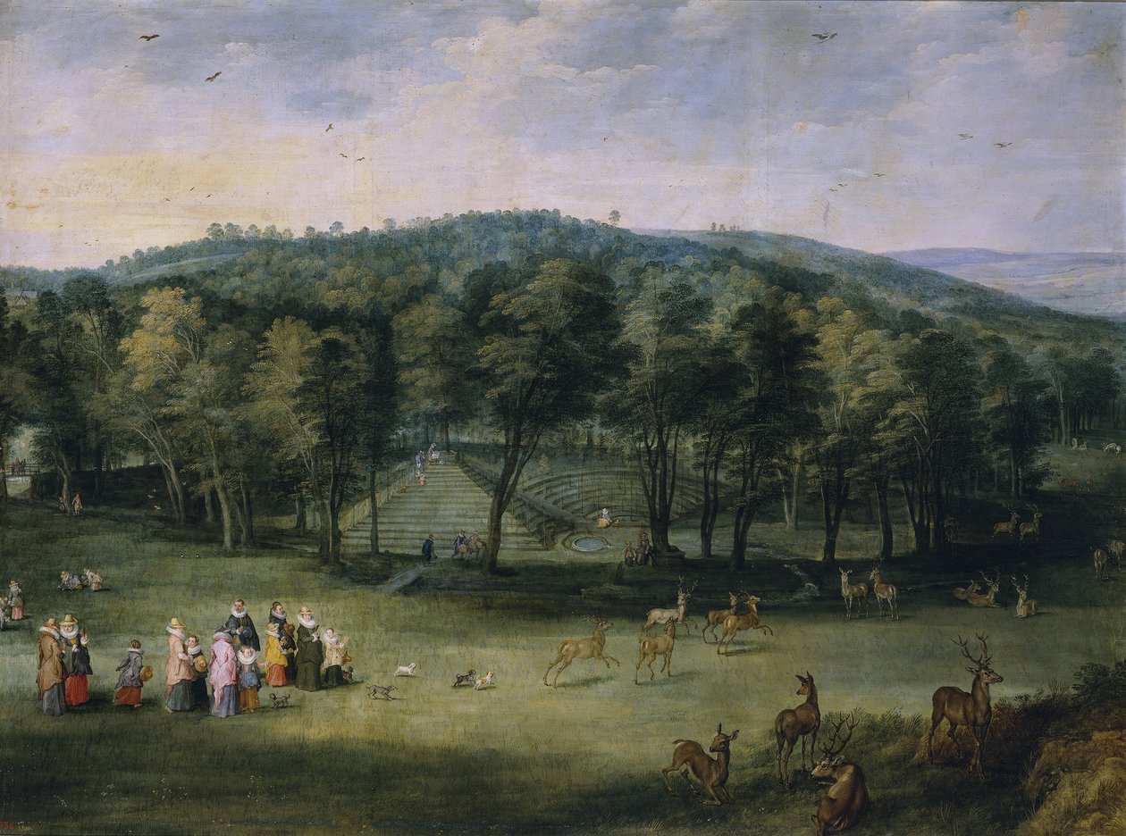 Infanta Isabella Clara Eugenia fra Spania i Parc de Mariemont, første tredjedel av 1600-tallet. av Jan the Elder Brueghel
