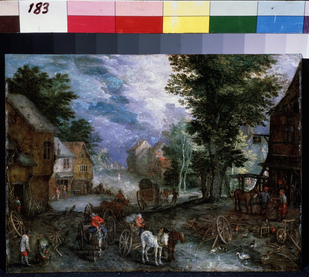 ""La forge"" (Landskap med en smie) Maleri av Jan Brueghel I (Jean Breughel, Bruegel eller Breugel) kjent som De Velours (l
