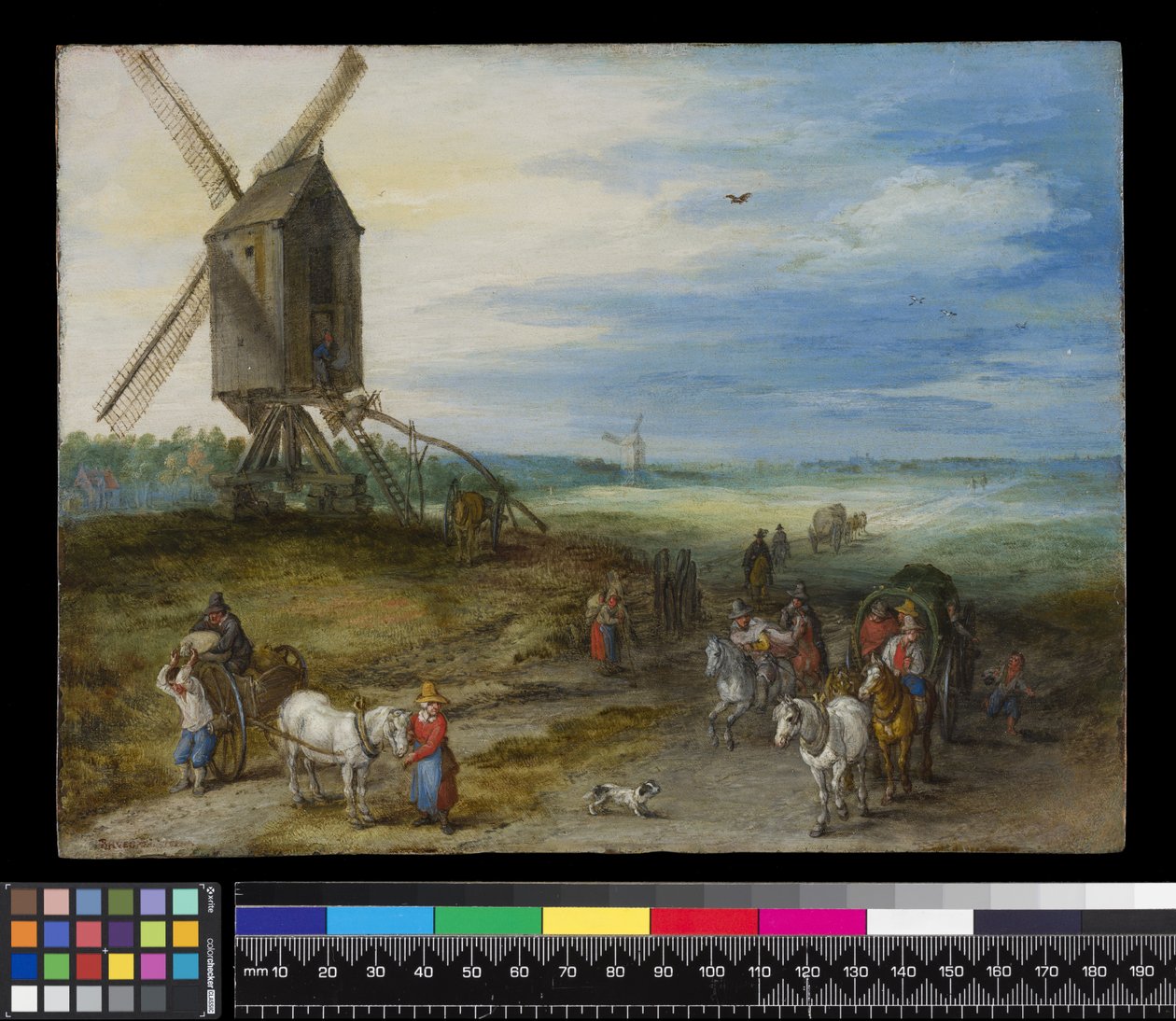 Landskap med kvern og vogner, ca. 1611 (olje på kobber) av Jan the Elder Brueghel