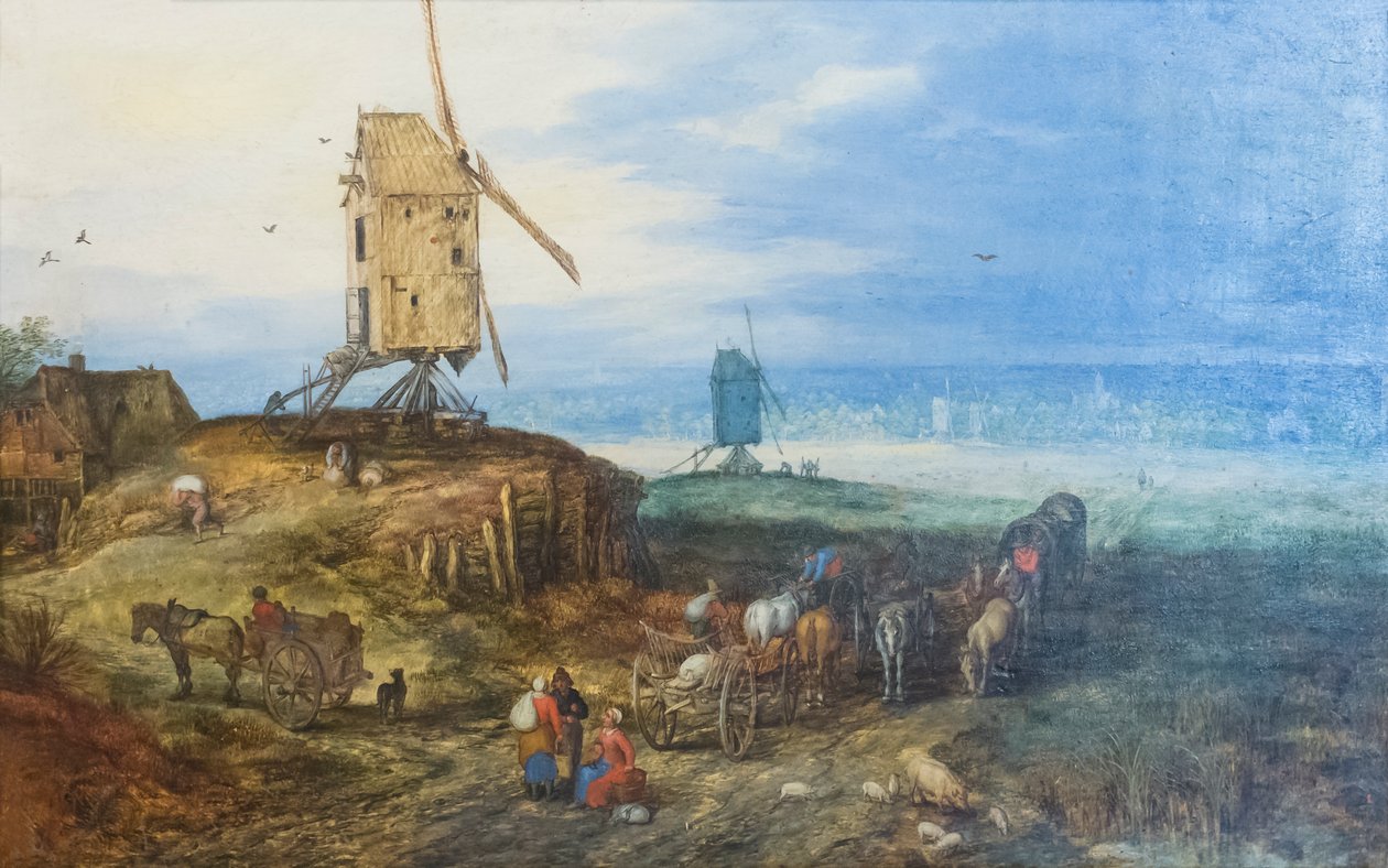 Landskap med vindmøller av Jan the Elder Brueghel
