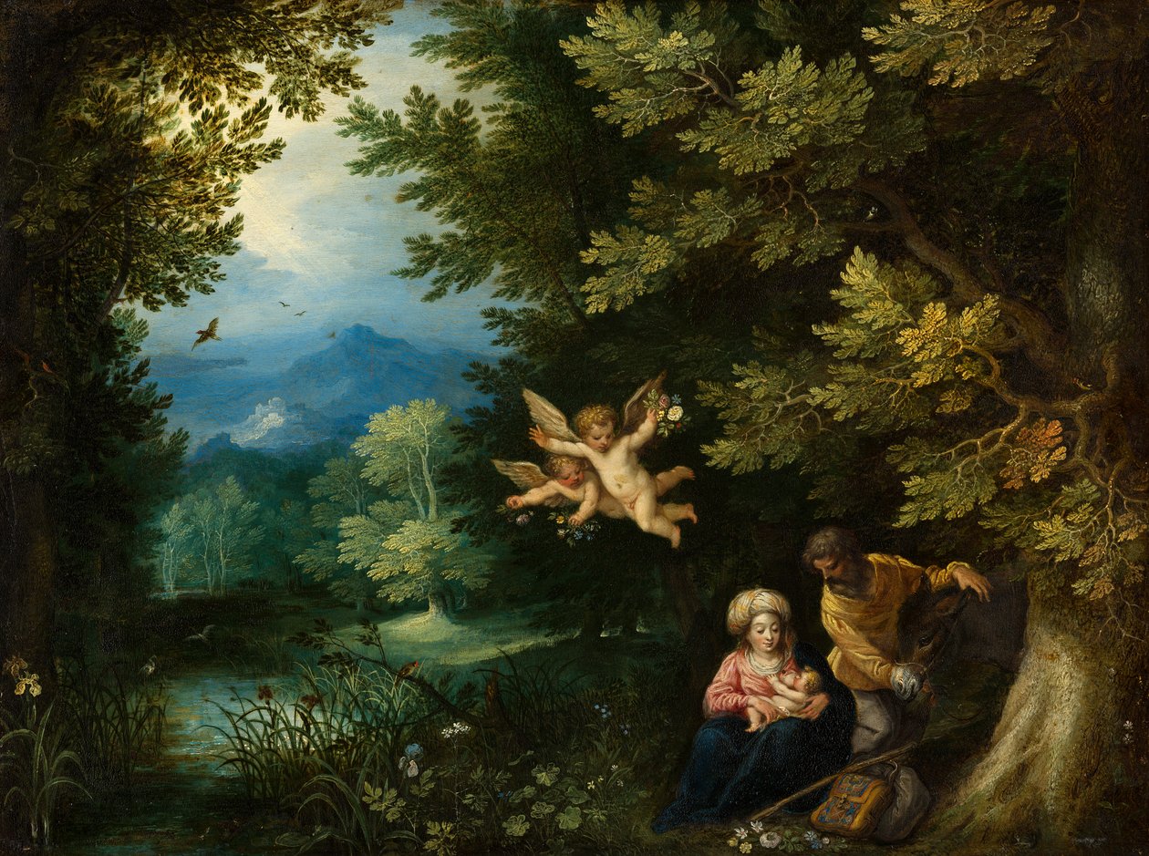 Hvil på flukten til Egypt, ca. 1595 av Jan the Elder Brueghel