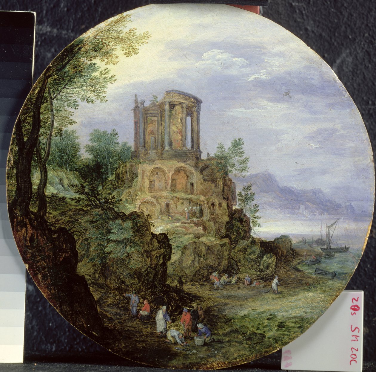 Sørkystlandskap med Vesta-tempelet i Tivoli, 1595 av Jan the Elder Brueghel