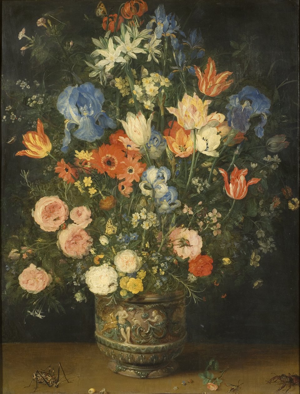 Stilleben med blomster i en skulpturert krukke, ca. 1620-24 av Jan the Elder Brueghel