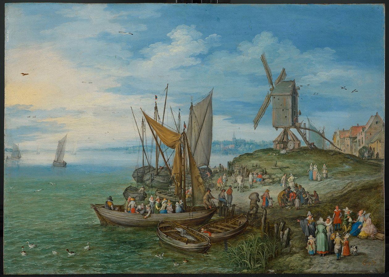 Møllen ved brygga, 1613 av Jan the Elder Brueghel