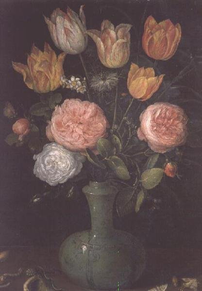 Vase med blomster med diamanter på bordet av Jan the Elder Brueghel
