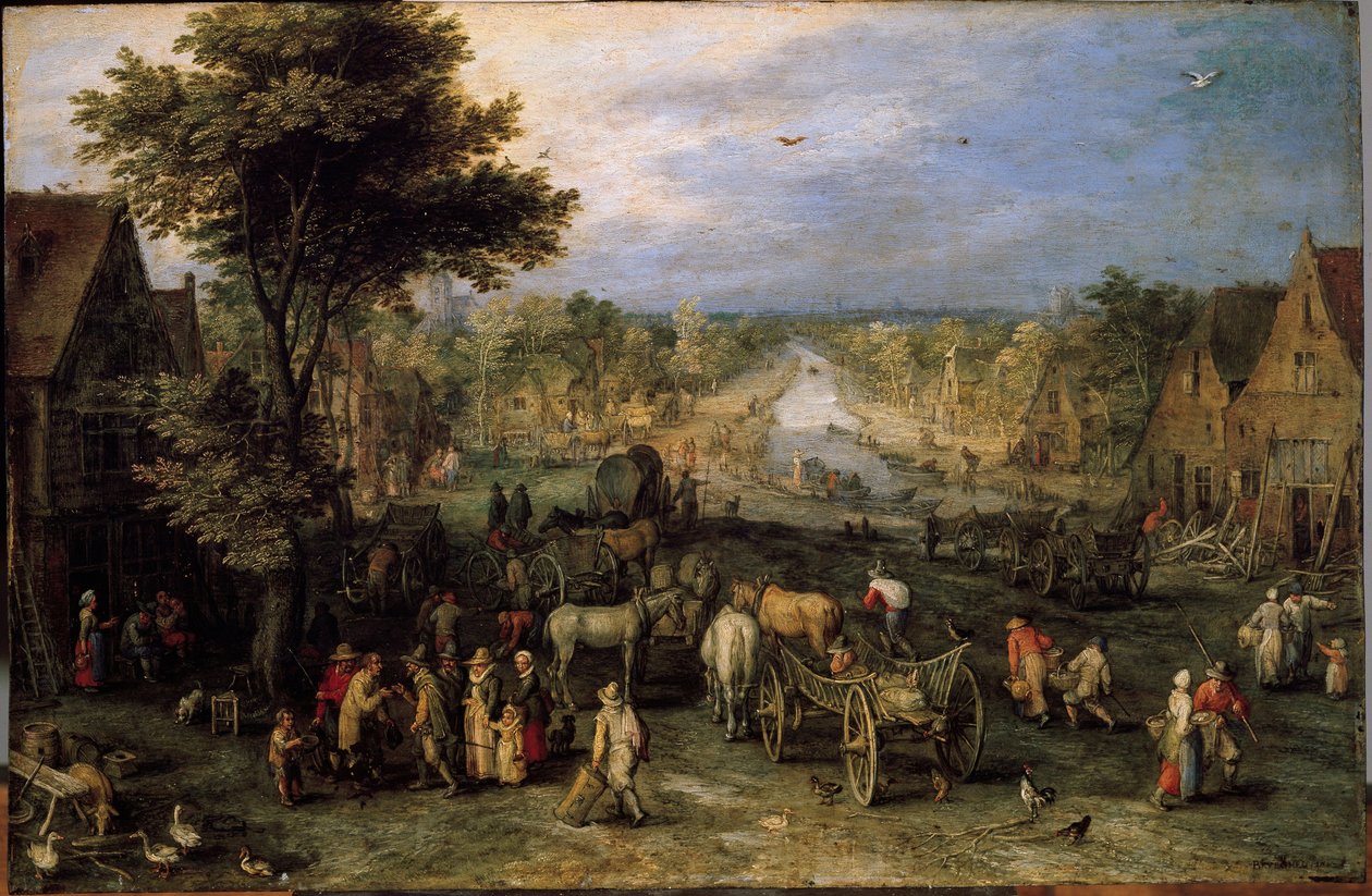 Landsby med vogner (maleri av Jan the Elder Brueghel