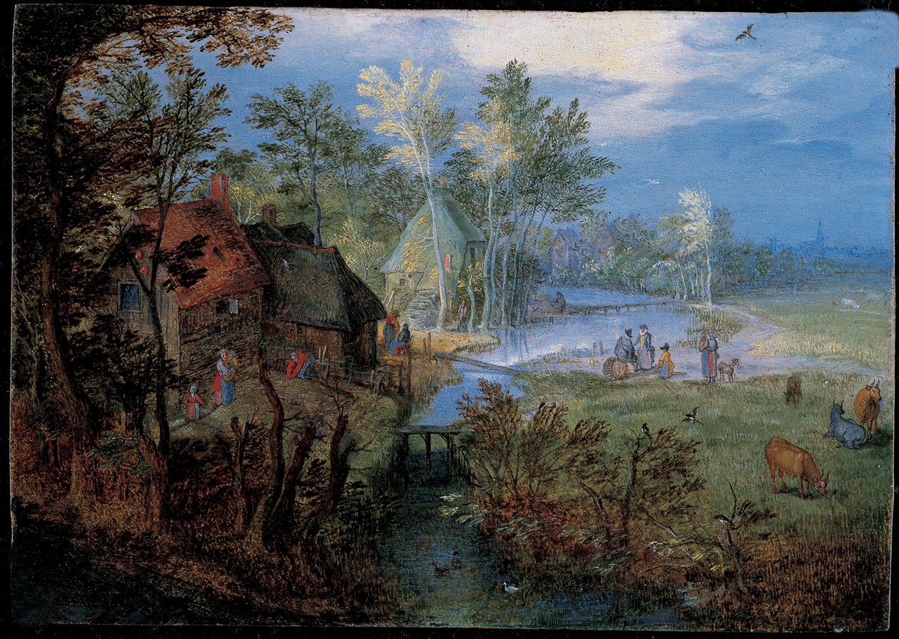 Landsby med bønder og dyr av Jan the Elder Brueghel