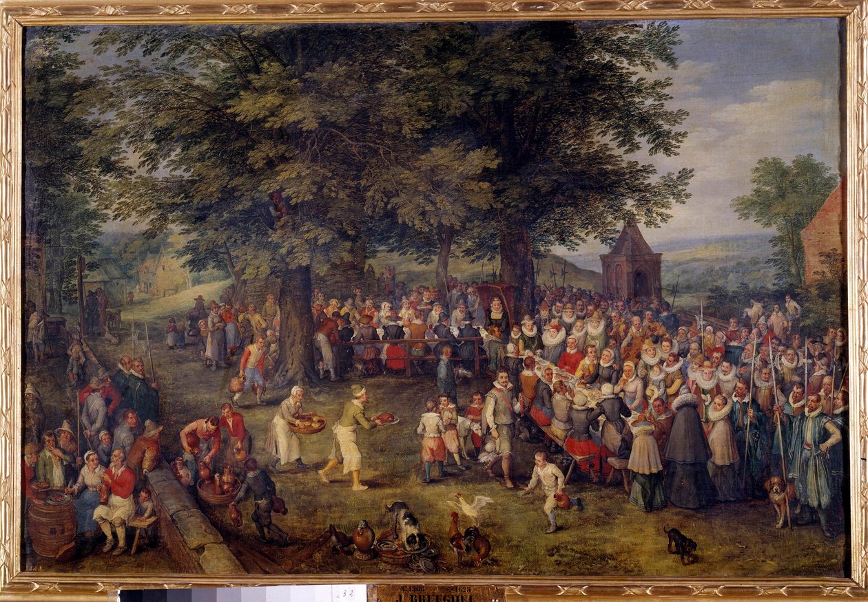 Bryllupsbankett Scene bryllupsmiddag i en landsby. Maleri av Jan Brueghel (eller Bruegel eller Brueghel eller Brueghel) den tidligere kjent som Bruegel de Velours (1568-1625) 1600-tallet Madrid, Musee du Prado av Jan the Elder Brueghel
