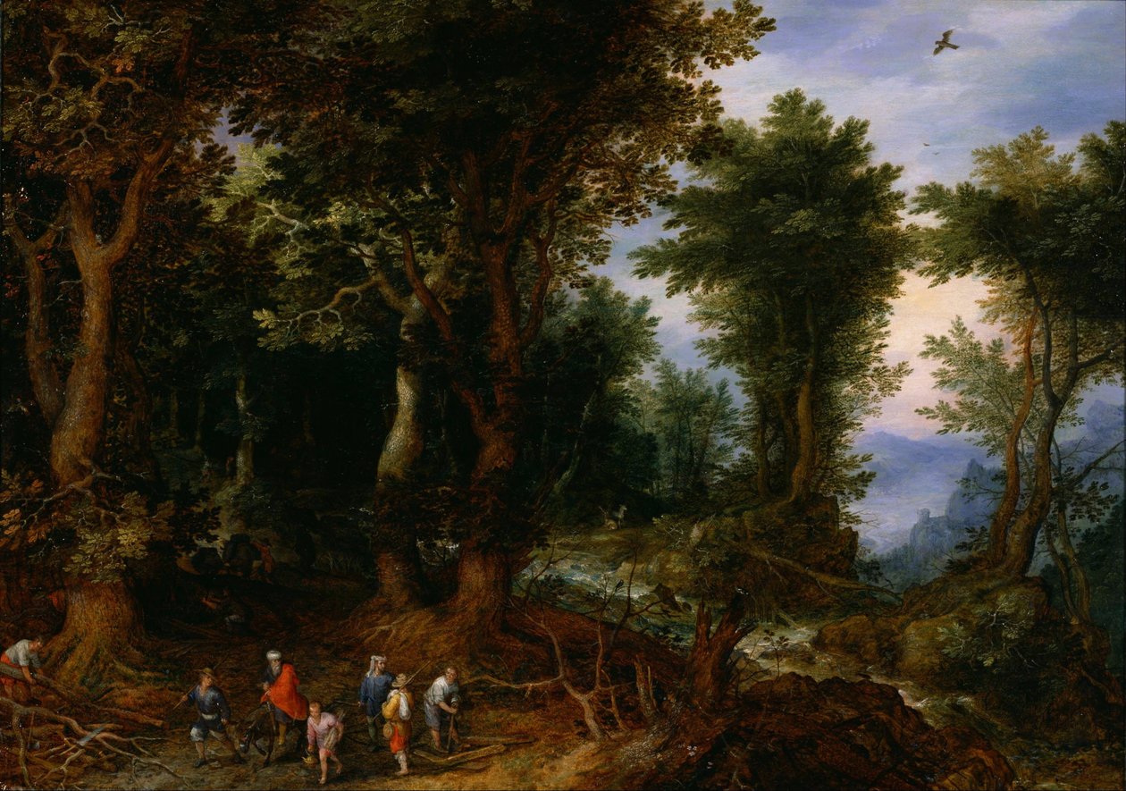 Skoglandskap med Abraham og Isak, 1599 av Jan the Elder Brueghel