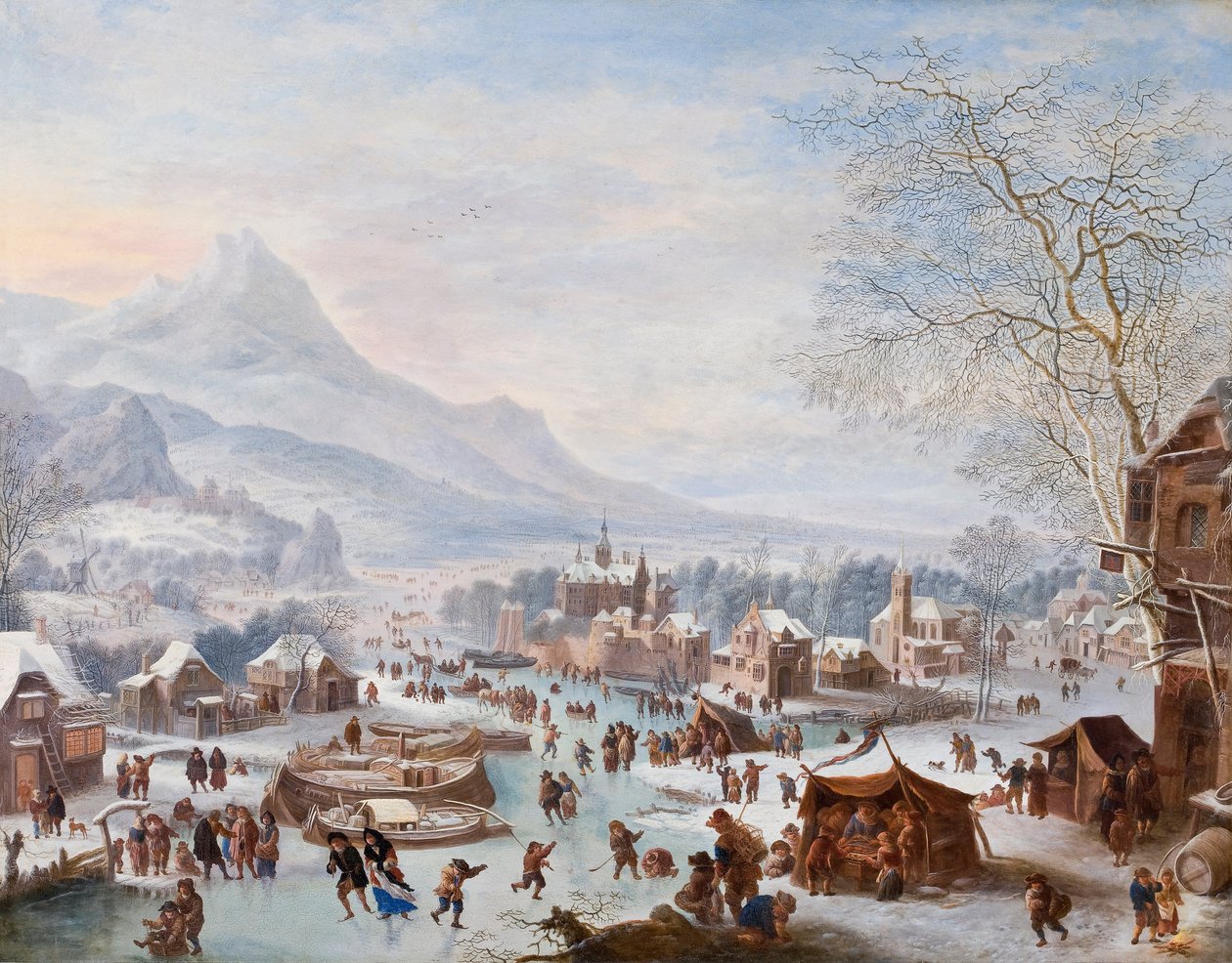Vinterscene med skatere (olje på kobber) av Jan the Elder Griffier