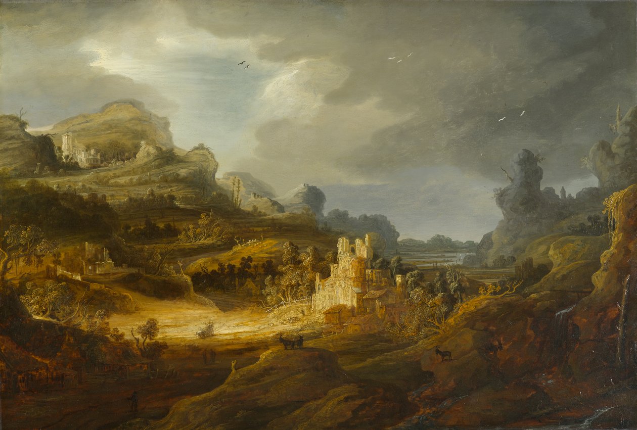 Fantastisk landskap, rundt 1643-1645 (olje på vugget panel) av Jan the Elder Lievens