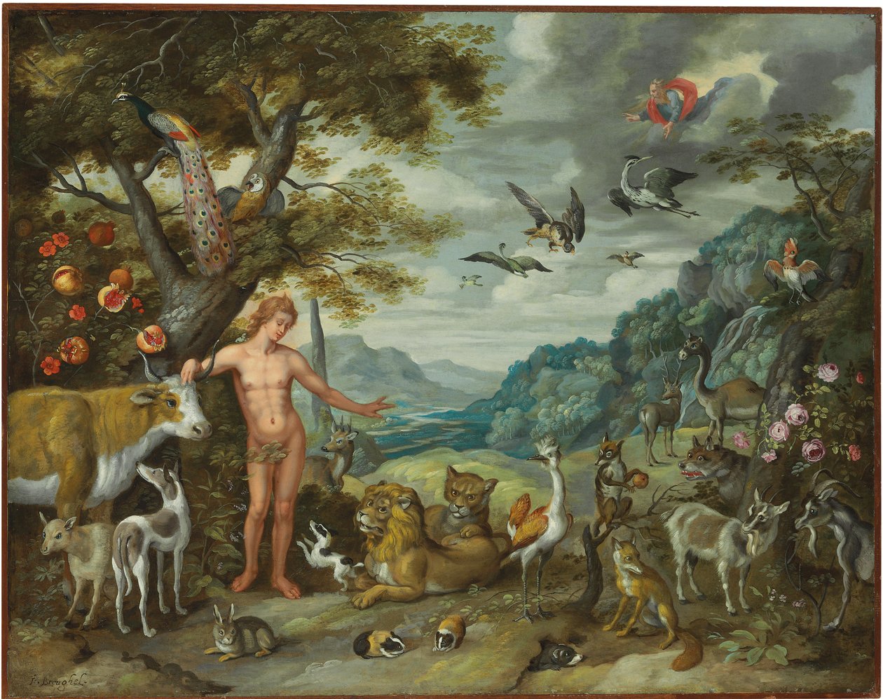 Adam som navngir dyrene, fra historien om Adam og Eva av Jan Brueghel the Younger