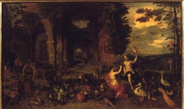 Allegory of Air and Fire, ca. 1650-60 (olje på panel) av Jan the Younger Brueghel