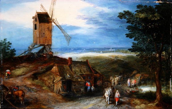 Et omfattende landskap med reisende (olje på panel) av Jan the Younger Brueghel