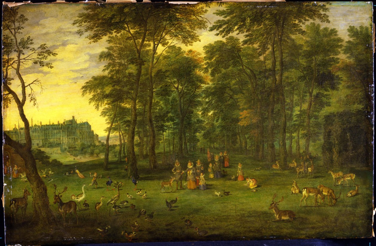 Erkehertug Albrecht VII av Østerrike og erkehertuginne Isabella Clara Eugenia går i parken til det kongelige slottet i Brussel, 1621 av Jan Brueghel the Younger