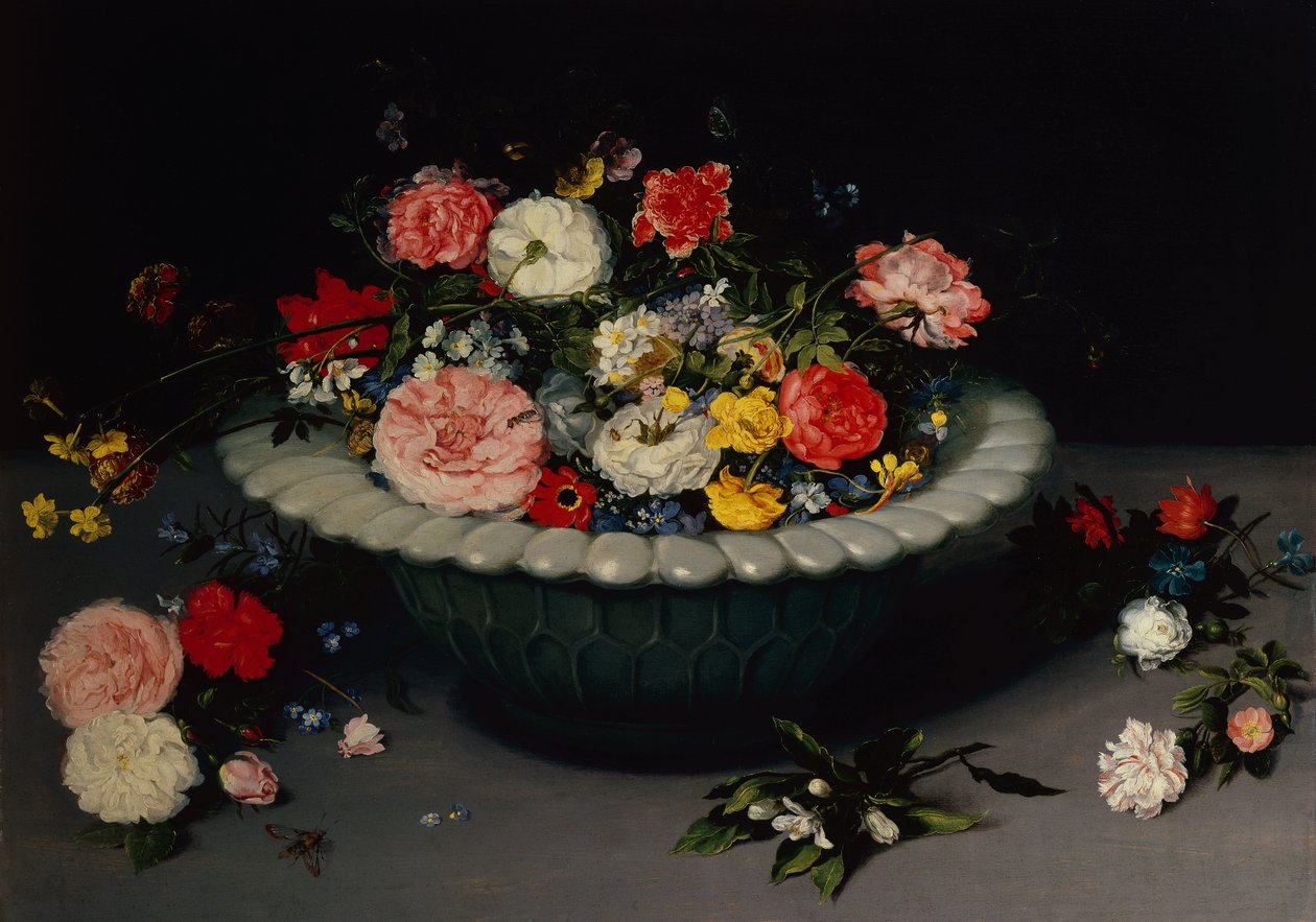 Blomsterstilleben (olje på panel) av Jan the Younger Brueghel