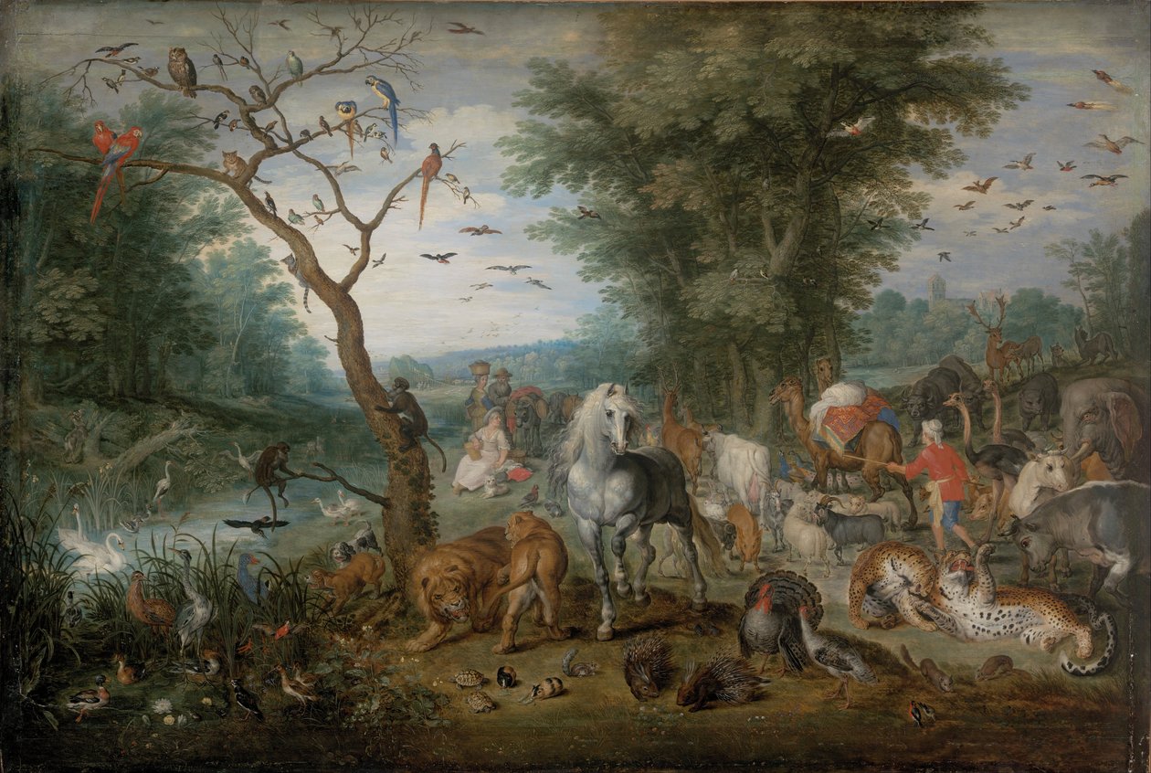 Paradislandskap med dyr - Peinture de Jan Brueghel den yngre (1601-1678) - 1613-1615 - Olje på tre - 61x90,2 - Szepmuveszeti Muzeum, Budapest av Jan the Younger Brueghel