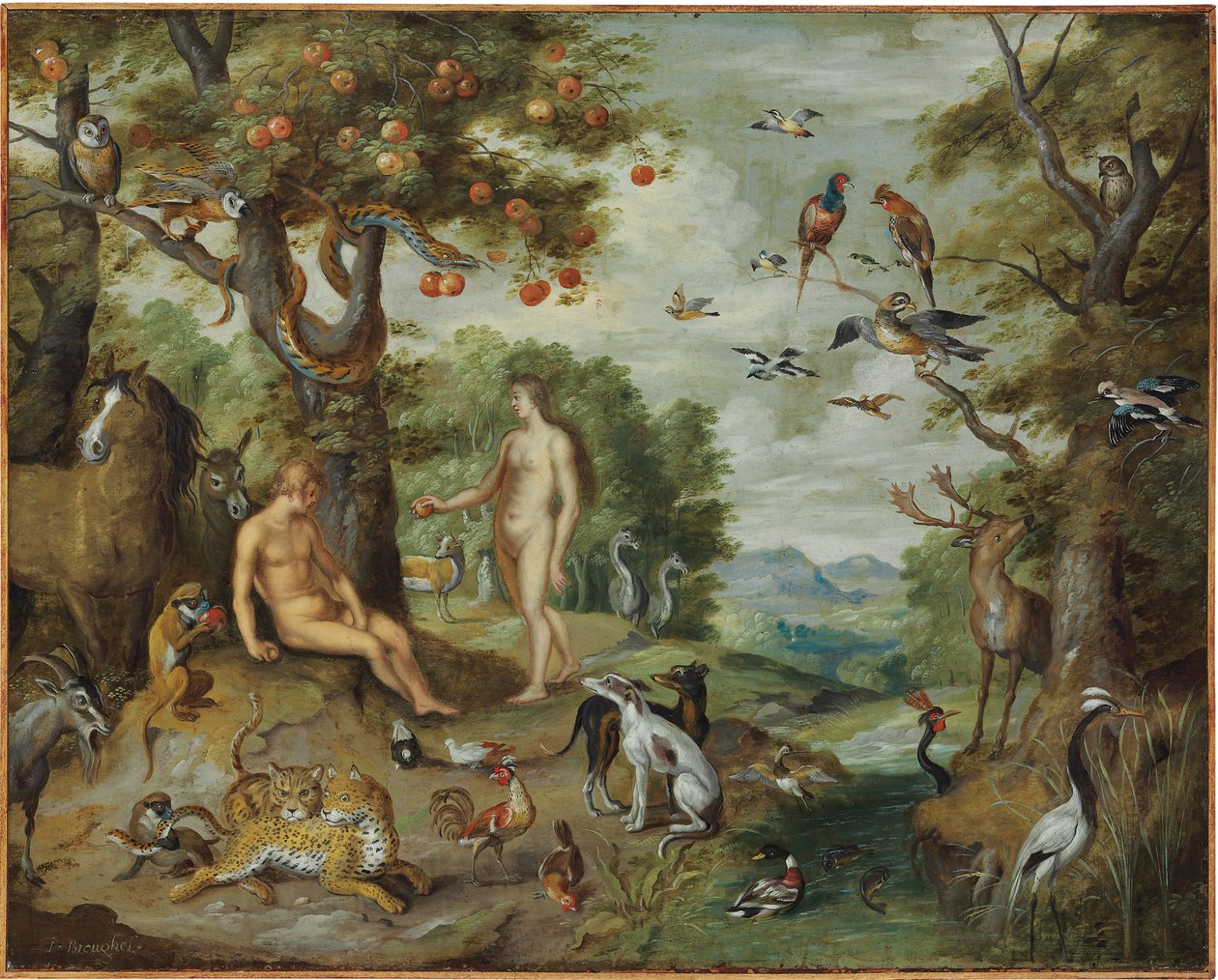 Fristelsen til Adam, fra historien om Adam og Eva av Jan Brueghel the Younger
