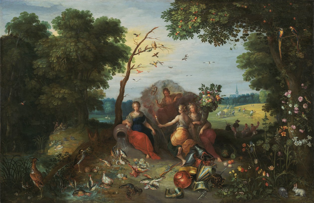 Landskap med allegorier om de fire elementene av Jan the Younger & Francken or Franck Ambrosius II (c.1590-1632) Brueghel