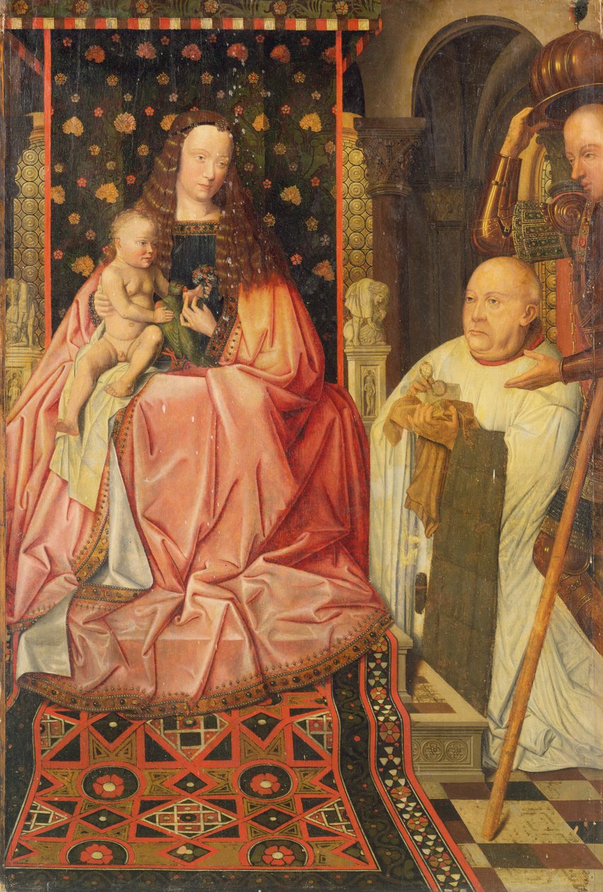 Jomfruen og barnet tronet med Saint George og Canon van der Paele, ca. 1436 av Jan van (after) Eyck