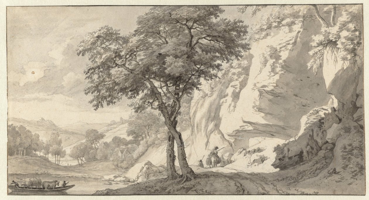 Fjelllandskap med en ferge av Jan van Aken
