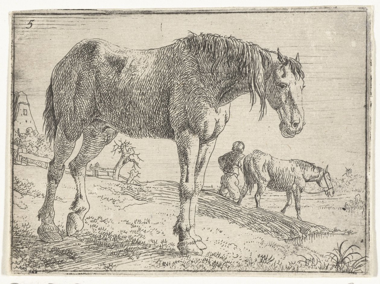 stående hest Landskap med hester (serietittel) av Jan van Aken