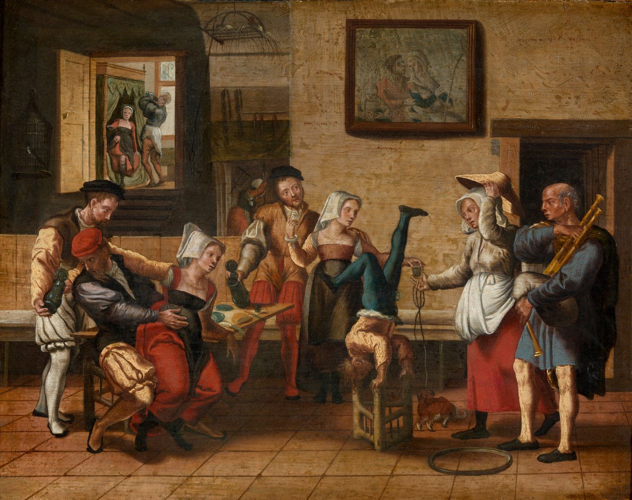 Pubscene (olje på tre) av Jan van Amstel