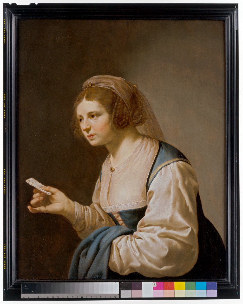 En ung jente som holder et brev av Jan van Bijlert or Bylert