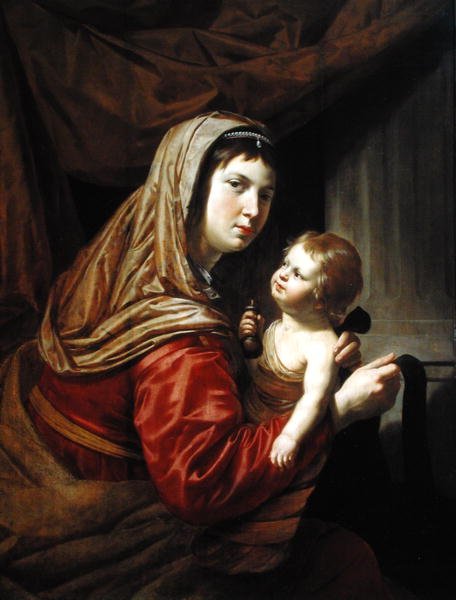 Madonna og barn (olje på panel) av Jan van Bijlert or Bylert