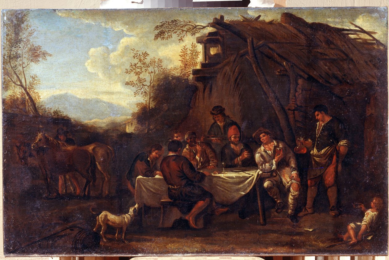 The Merry Meeting (Merrymeeting). Maleri av Jan Miel (1599-1664). kunst i flamsk barokkstil. Olje på lerret. Regionalt I. Kramskoi kunstmuseum, Voronezh (Voronezh, Russland). av Jan van Bike Miel