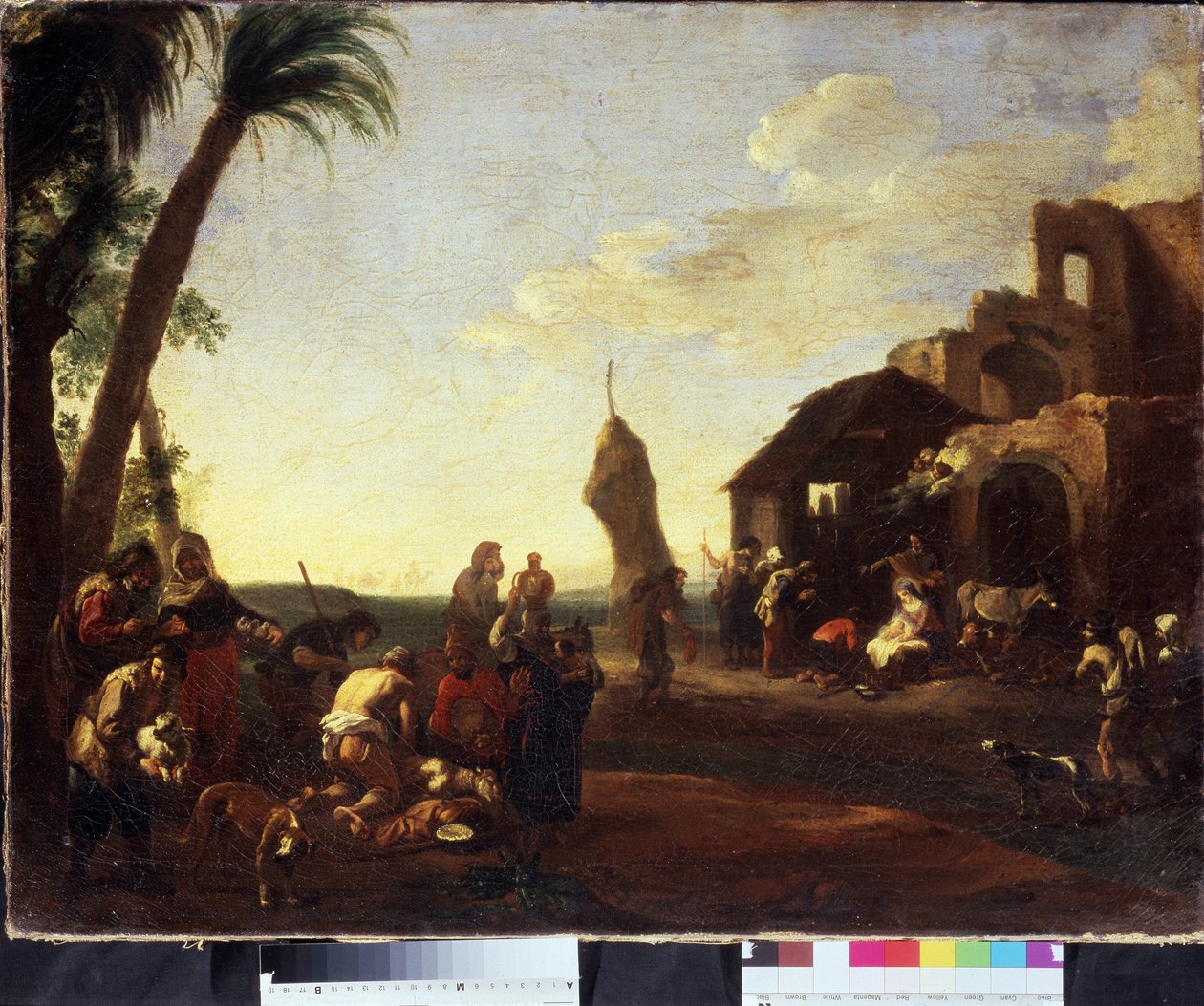 Tilbedelsen av Kristus. Tilbedelsen av Kristusbarnet. Maleri av Jan Miel (1599-1664), 1650. Olje på lerret. Flamsk kunst, barokkstil. Pushkin Museum of Fine Arts, Moskva av Jan van Bike Miel