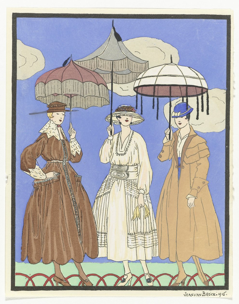 Tre paraplyer Tre kvinner med paraplyer, 1916 av Jan van Brock