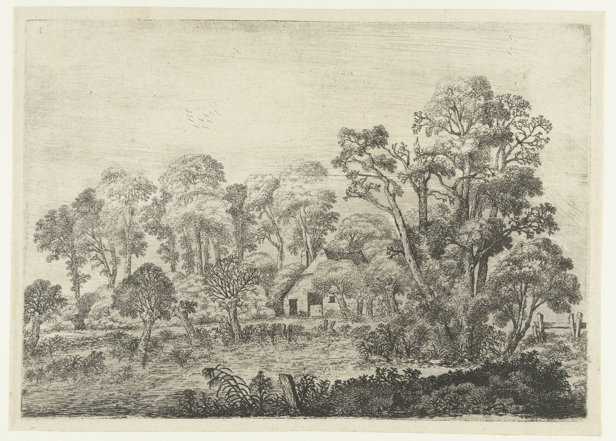 Landskap med gård ved en dam Landskap (serietittel) av Jan van Brosterhuyzen