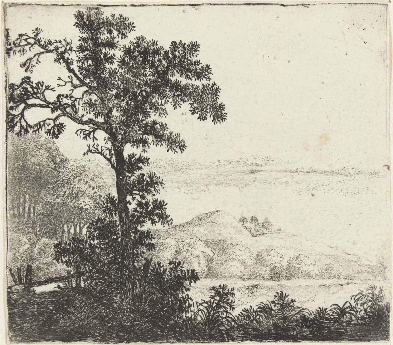 Landskap med tre ved en elvebredd av Jan van Brosterhuyzen