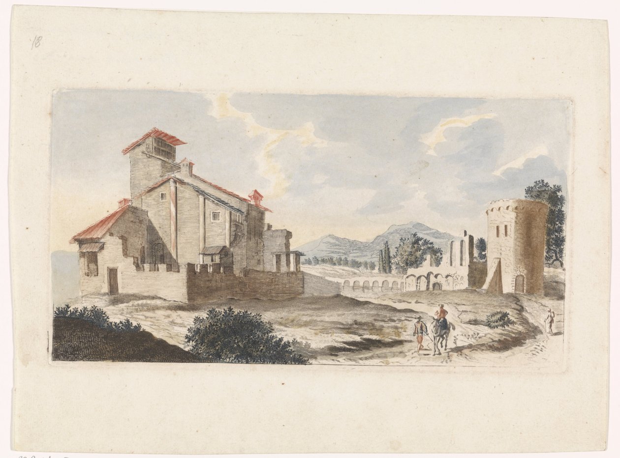 Italiensk landskap med en mann på et muldyr av Jan van Call (I) (attributed to)