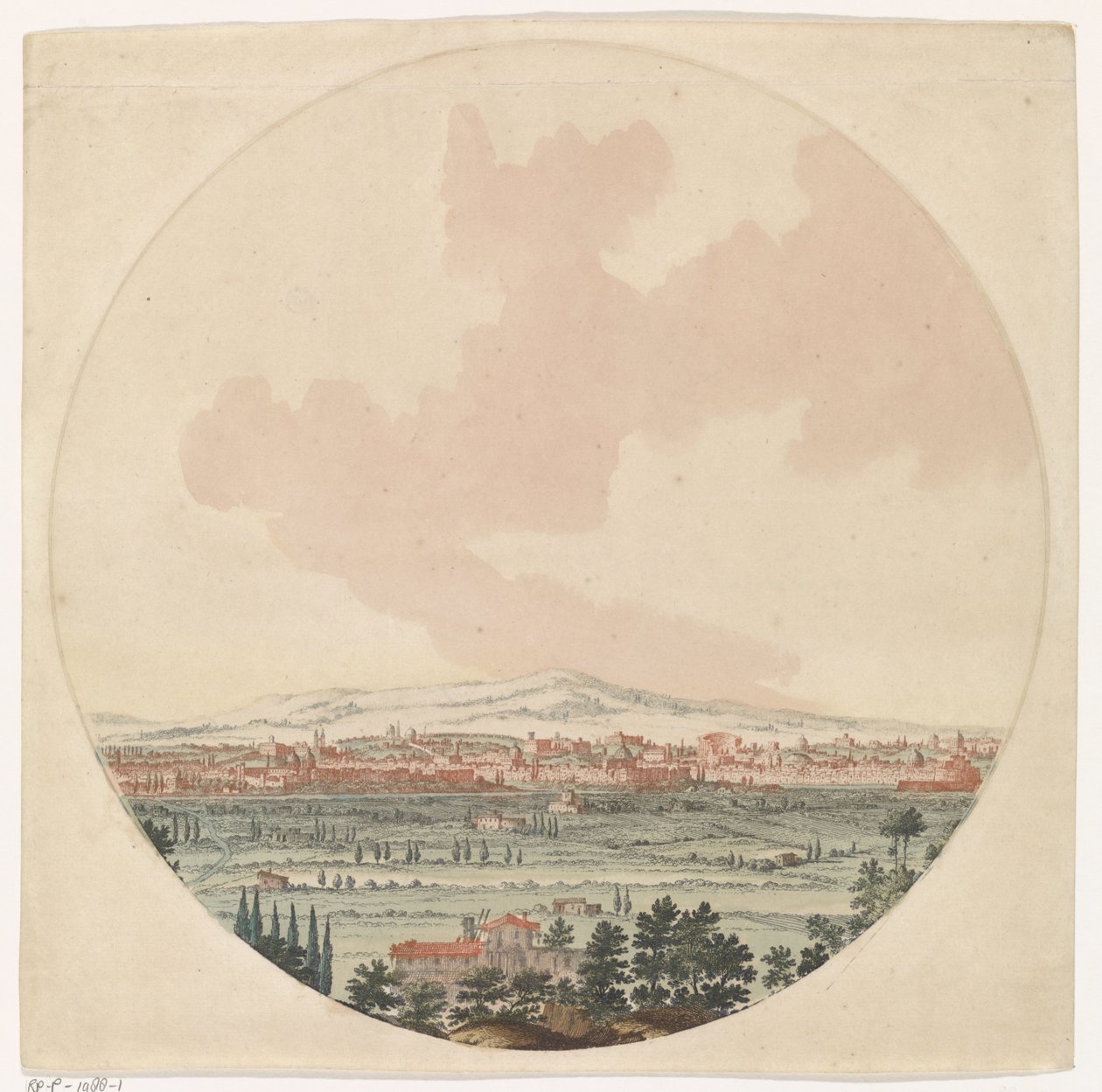 Utsikt over byen Roma og det omkringliggende landskapet av Jan van Call (I) (possibly)