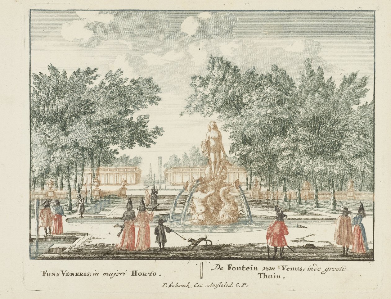 Venusfontenen i den store hagen til Het Loo-palasset Gesichte van het Famous Loo som andre kongehus (serietittel) Admirandorum quadruplex spectaculum (serietittel) av Jan van Call (I)