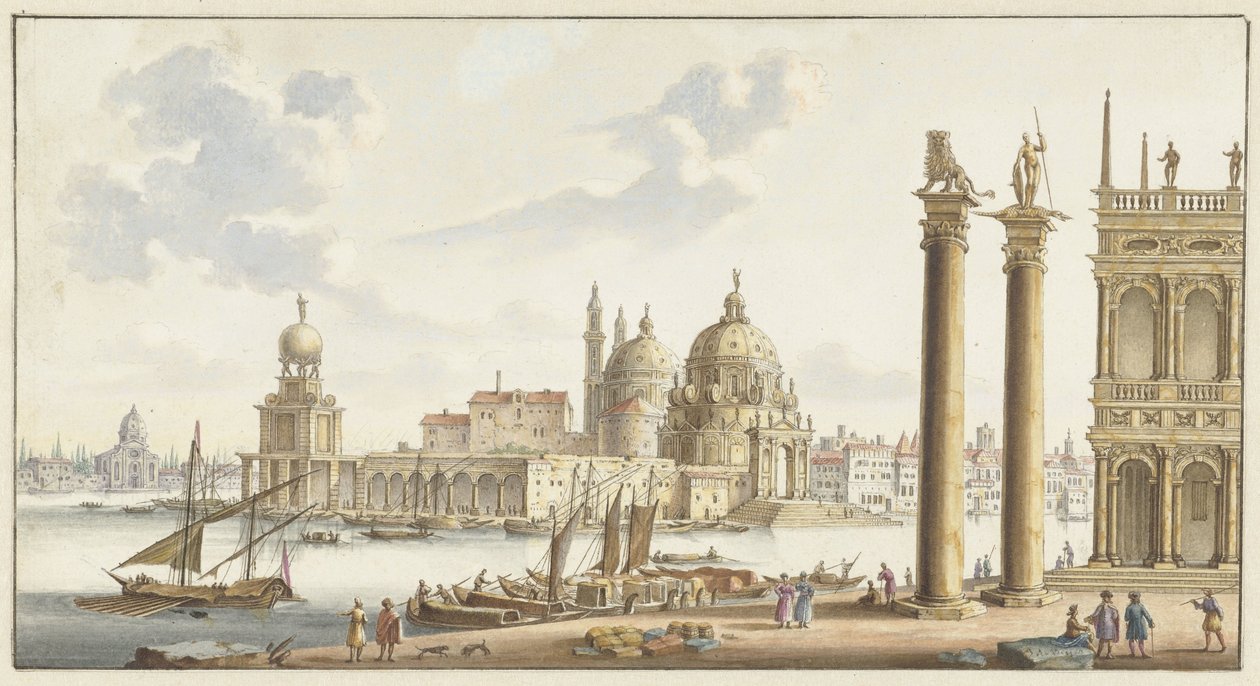 Utsikt over Sta. Maria della Salute fra Markusplassen i Venezia av Jan van Call (I)