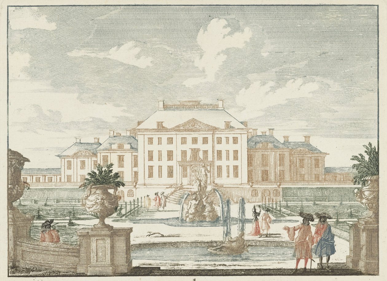 Utsikt over baksiden av Paleis Het Loo Gesichte van het Famous Loo som andre kongehus (serietittel) Admirandorum quadruplex spectaculum (serietittel) av Jan van Call (I)